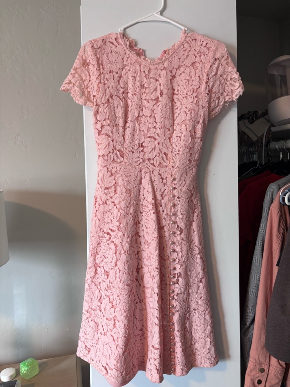 Delicate Pink Lace Midi Dress with Feminine Fit
